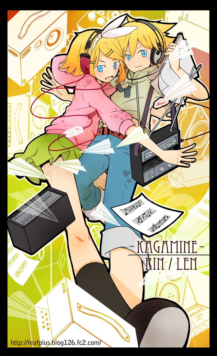 headphones kagamine_len kagamine_rin l.leaf vocaloid