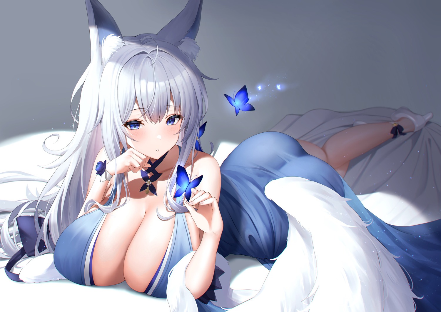 animal_ears ass azur_lane dress futon_fly_away heels kitsune no_bra shinano_(azur_lane) tail