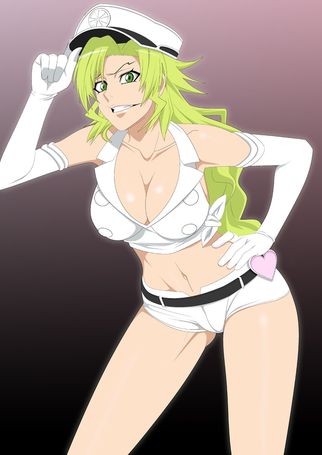 bleach cleavage lime_(purple_haze) no_bra open_shirt uniform