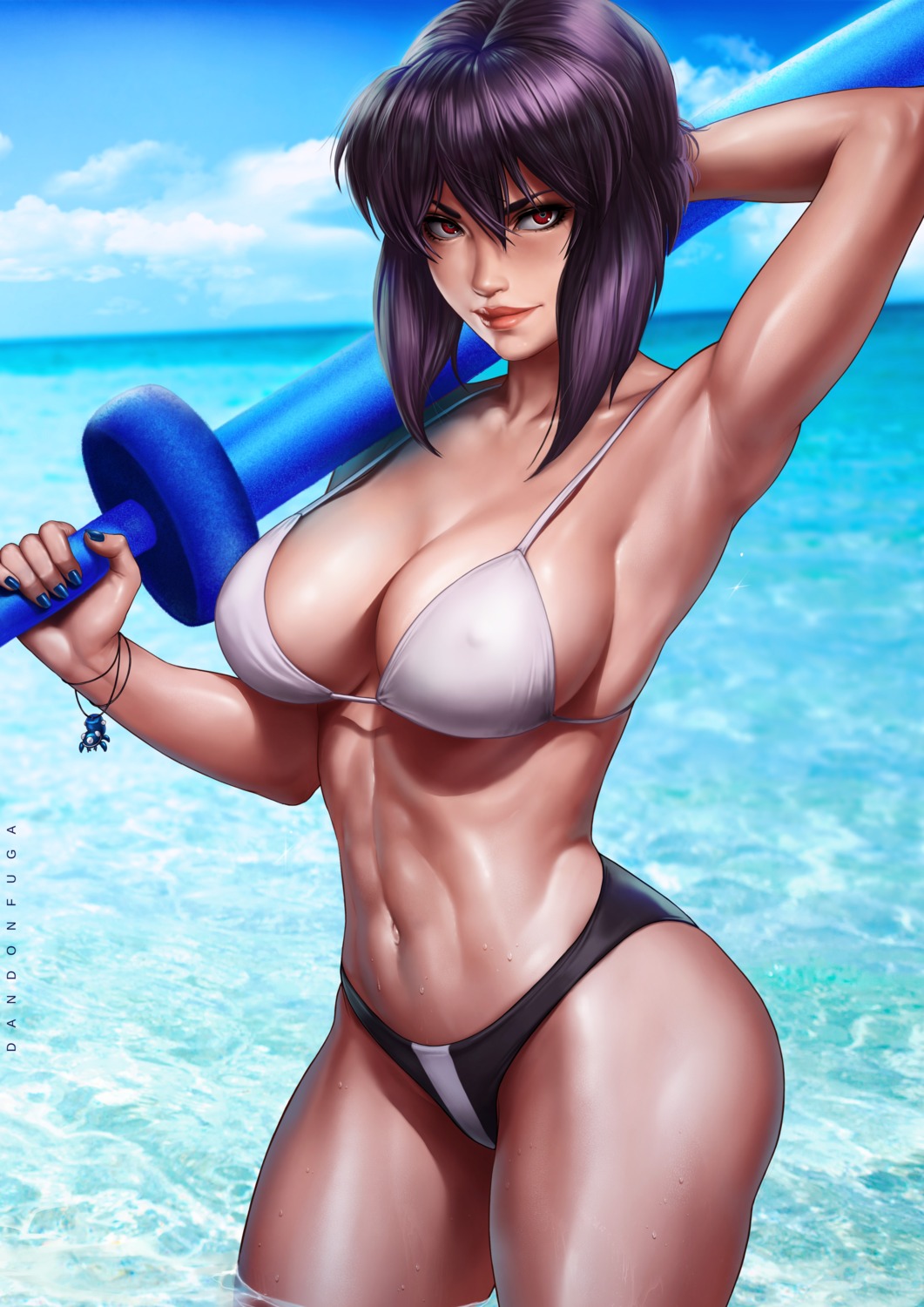 bikini dandon_fuga erect_nipples ghost_in_the_shell kusanagi_motoko swimsuits weapon wet