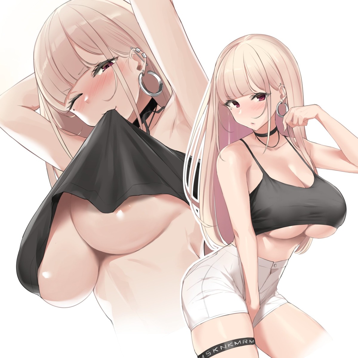 areola garter nakamura_misaki nanae no_bra shirt_lift underboob