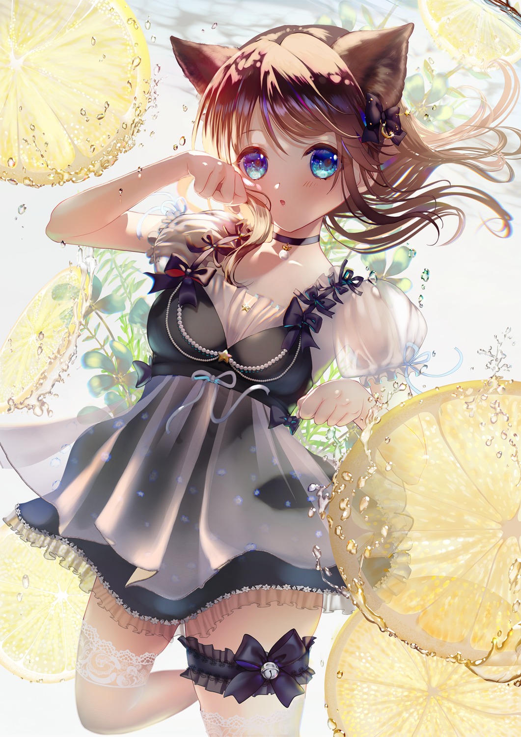 animal_ears dress garter nekomimi see_through summer_dress tagme thighhighs