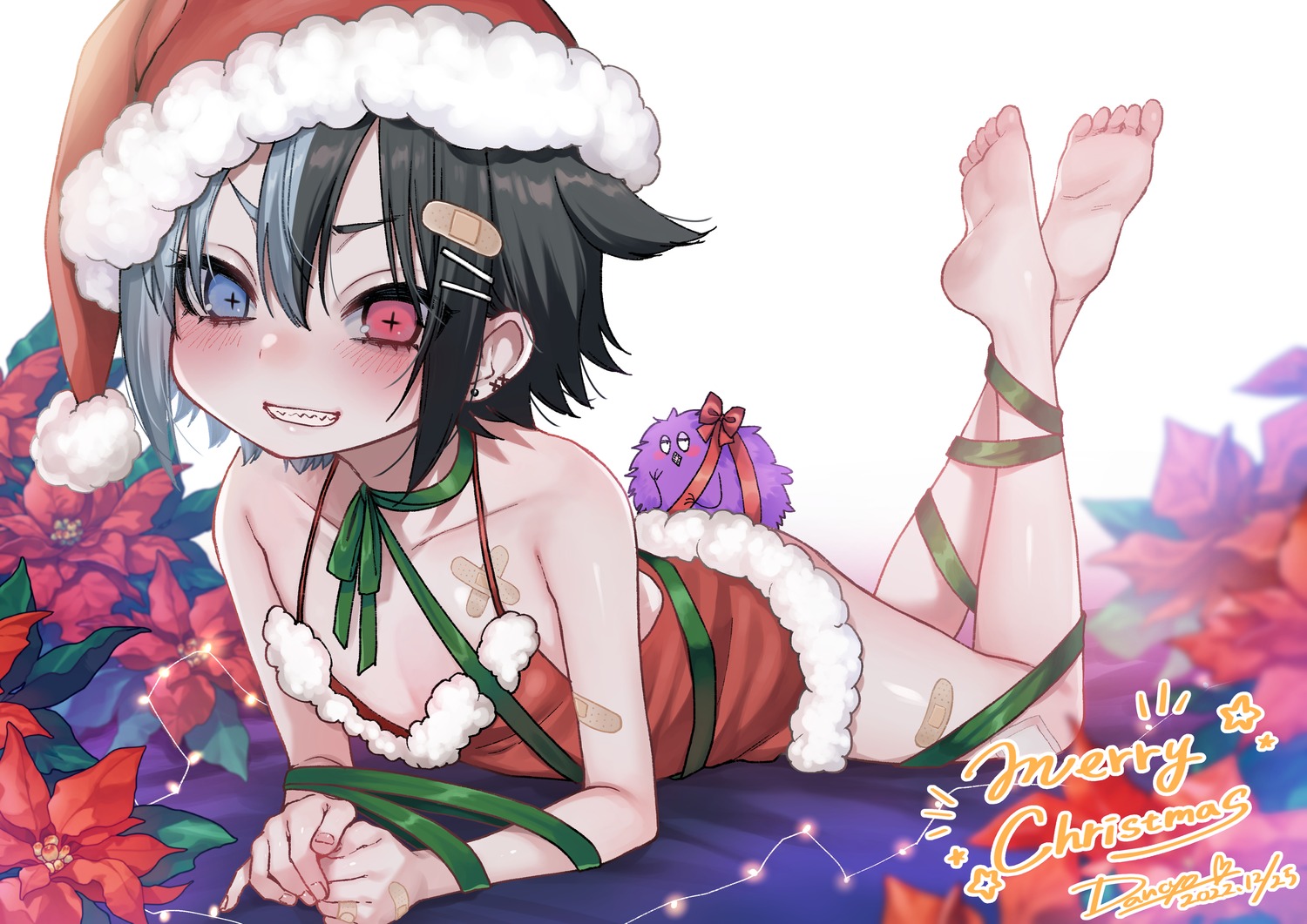 bandaid bondage christmas dancho_(dancyo) dress feet heterochromia loli no_bra