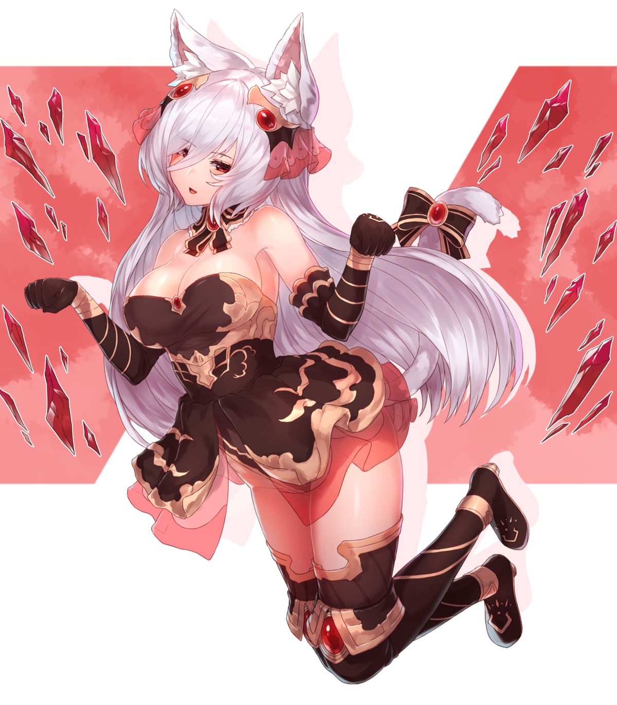 animal_ears dress heels leotard nekomimi no_bra see_through skirt_lift tail thighhighs yu_mochi_(kamiinu)