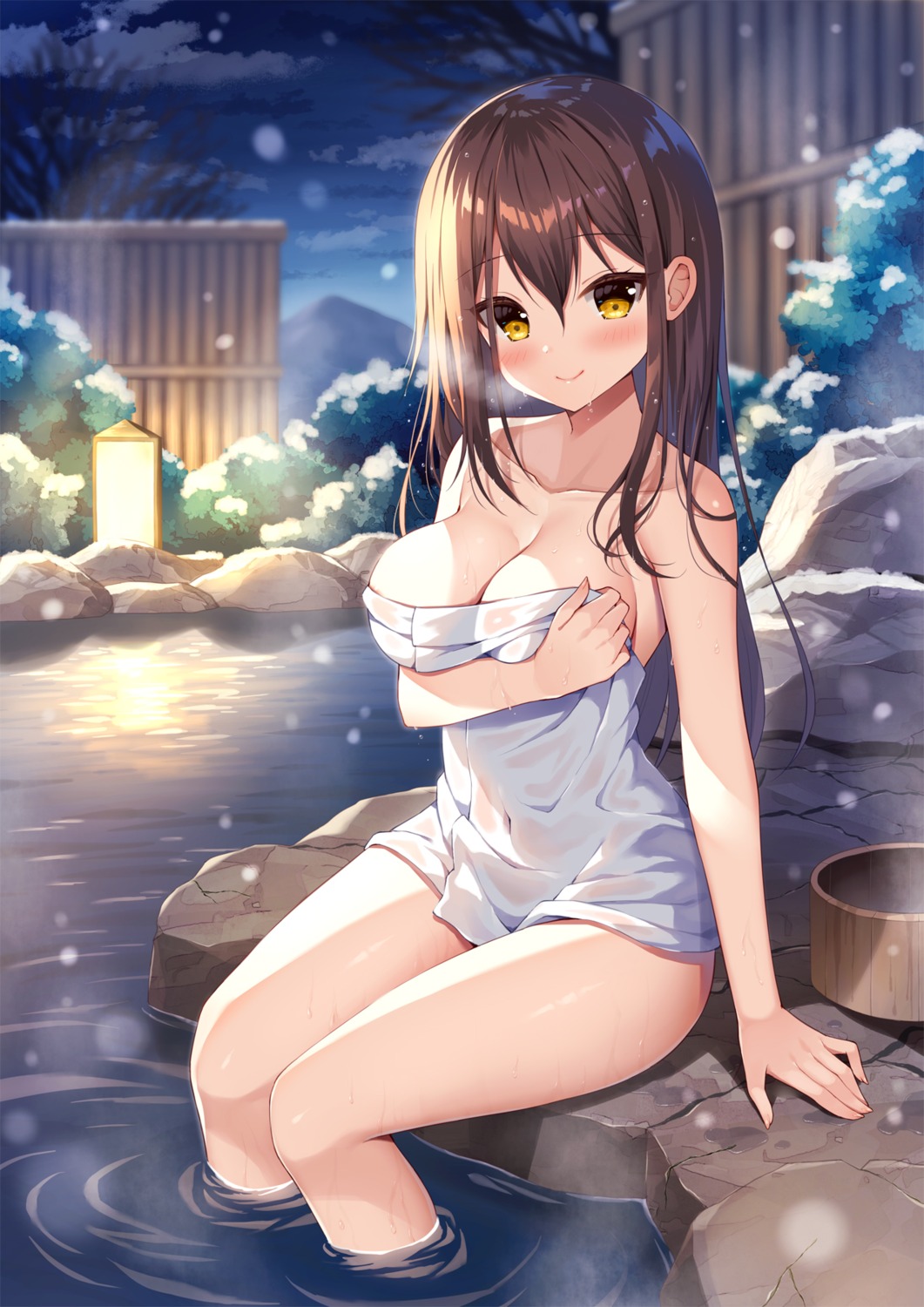 bathing breast_hold mauve onsen see_through towel wet