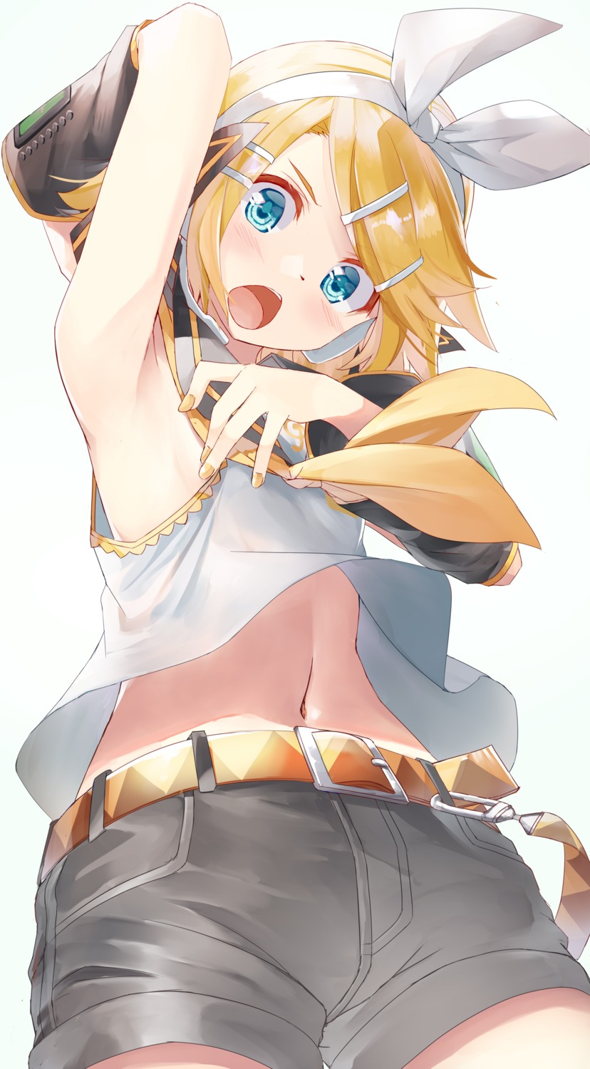 daidou_(demitasse) headphones kagamine_rin shirt_lift vocaloid