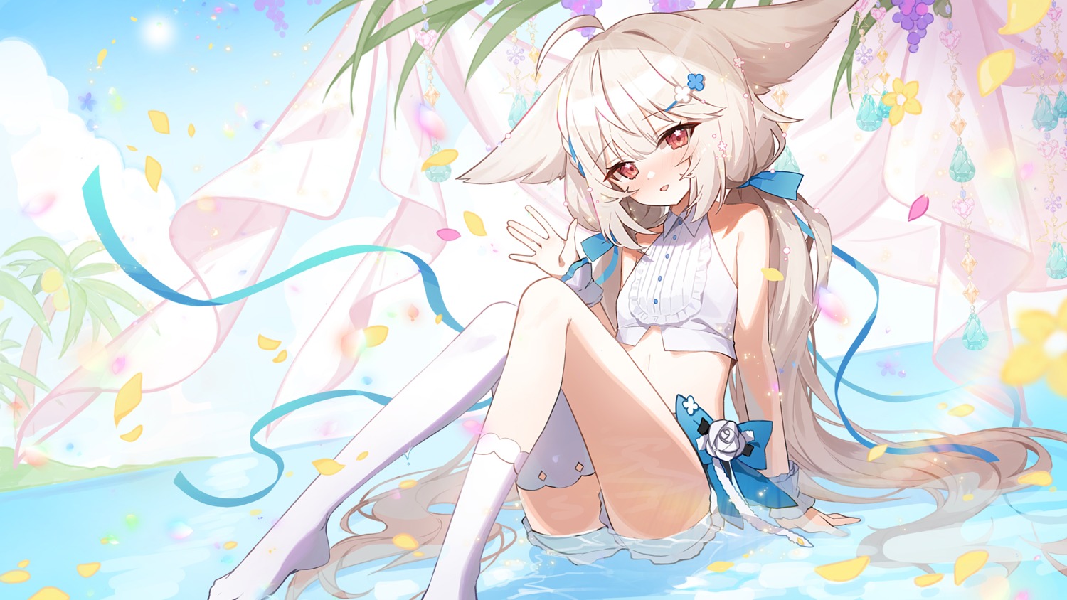 animal_ears apple_caramel indie_virtual_youtuber sakurada_shiro thighhighs wet