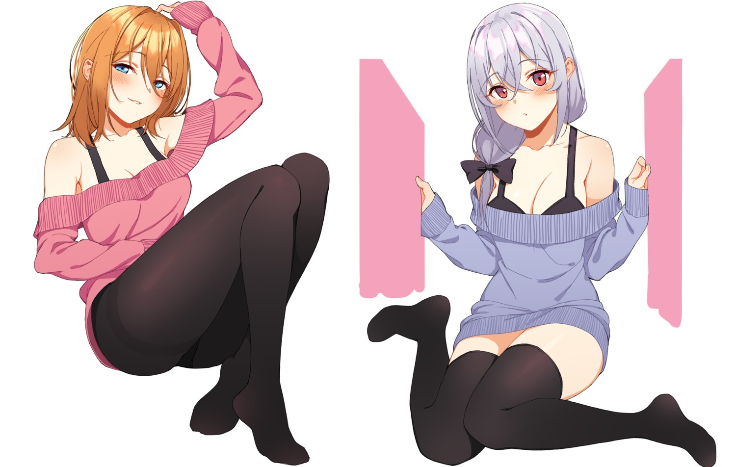 bra cleavage goumudan pantyhose sweater thighhighs