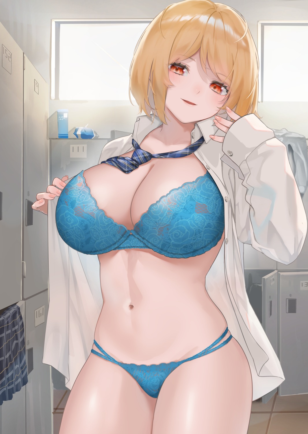 bra dress_shirt open_shirt pantsu rushian undressing