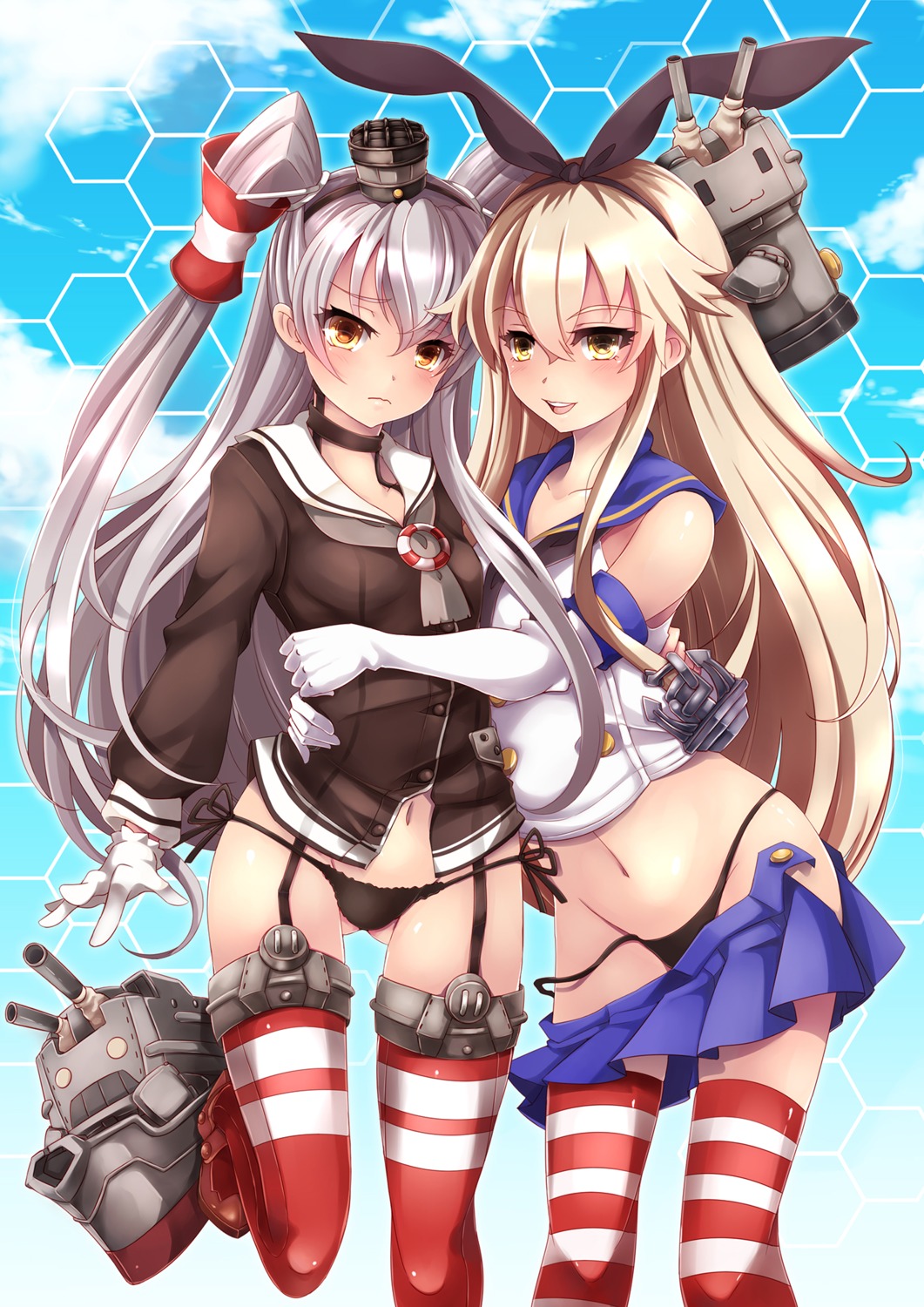 aata1007 amatsukaze_(kancolle) kantai_collection pantsu rensouhou-chan shimakaze_(kancolle) stockings string_panties thighhighs thong