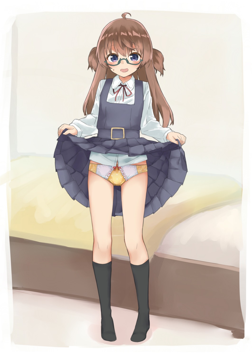 megane pantsu seifuku sekira_ame skirt_lift