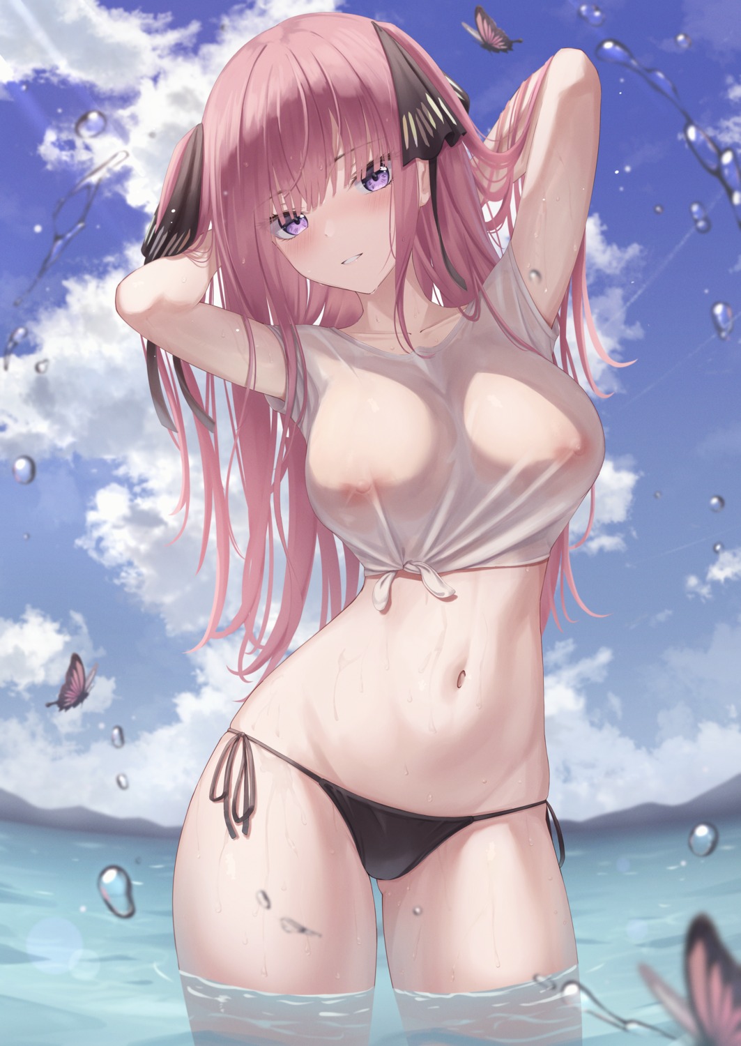 5-toubun_no_hanayome marinesnow nakano_nino nipples no_bra pantsu see_through swimsuits wet wet_clothes