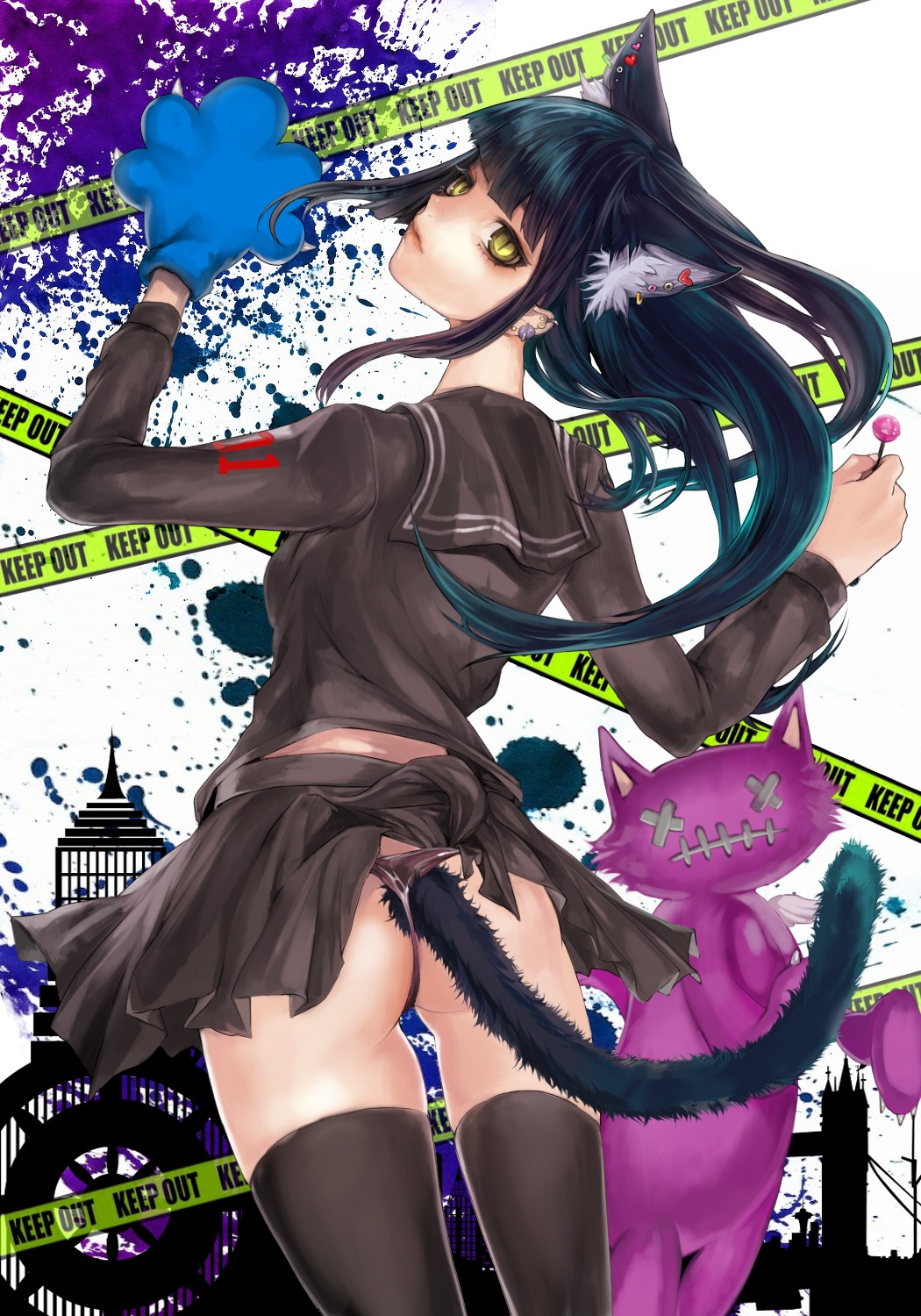 animal_ears envy_cat_walk_(vocaloid) hatsune_miku nekomimi pantsu seifuku string_panties tail tcb thighhighs vocaloid