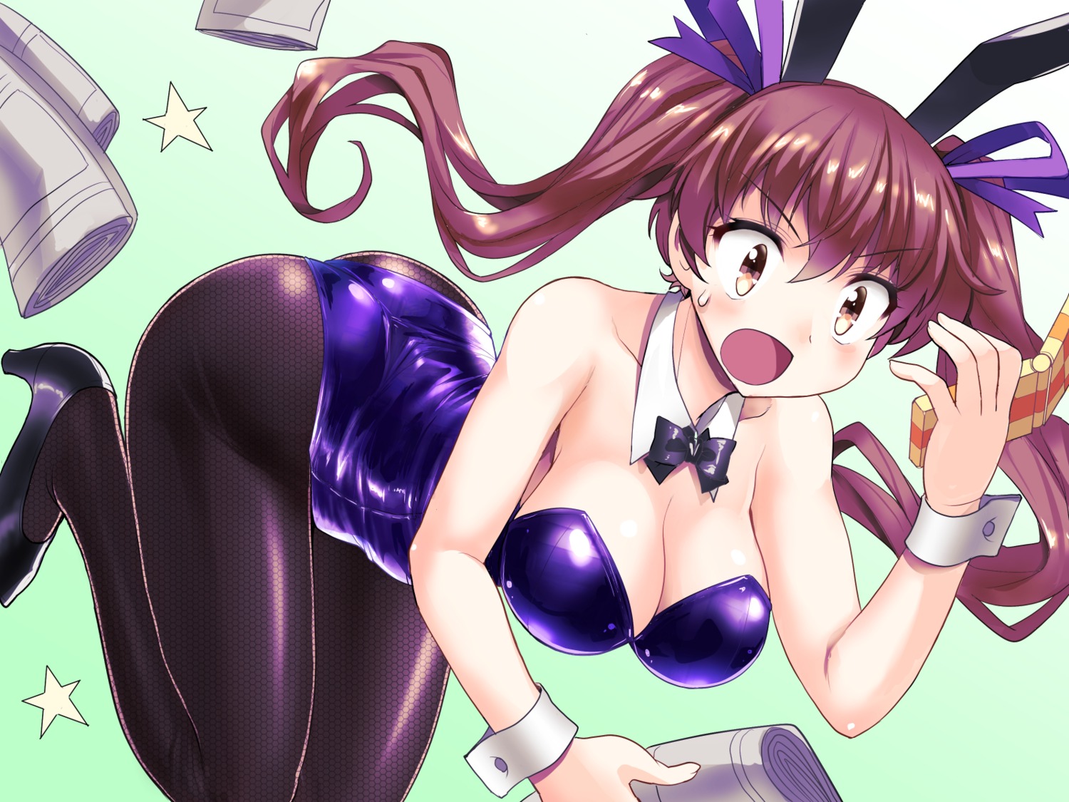 animal_ears bunny_ears bunny_girl cleavage fishnets heels himekaidou_hatate mono_(moiky) pantyhose touhou wallpaper