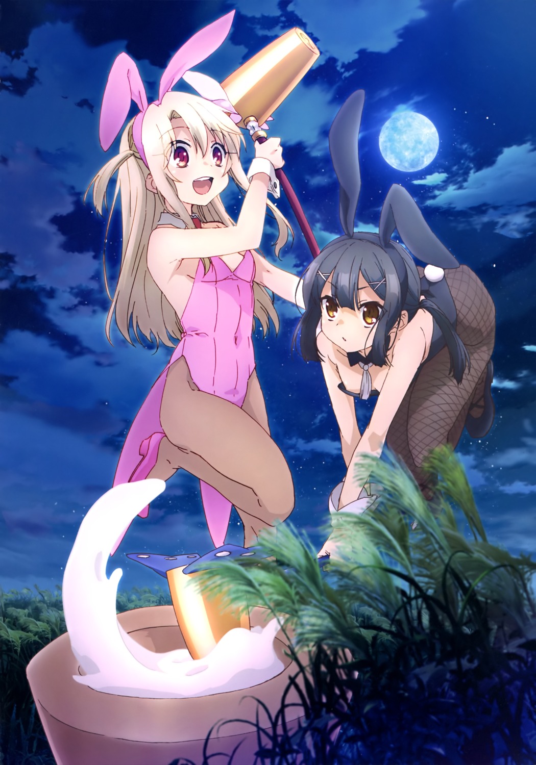 animal_ears bunny_ears bunny_girl cleavage fate/kaleid_liner_prisma_illya fate/stay_night fishnets heels illyasviel_von_einzbern miyu_edelfelt no_bra pantyhose tail