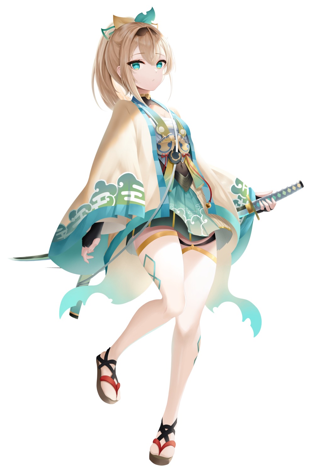 hololive japanese_clothes kazama_iroha roina_(effj7473) sarashi sword thighhighs