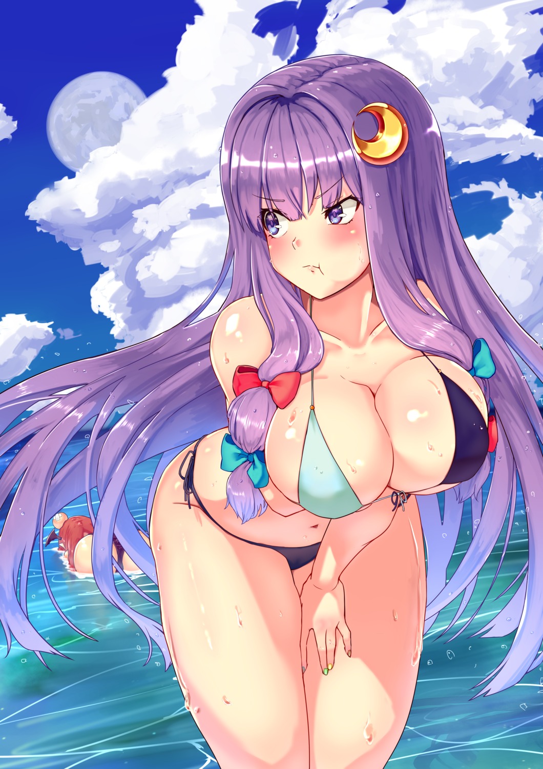 ass bikini breast_hold koakuma mirukuro092 patchouli_knowledge swimsuits touhou wet wings