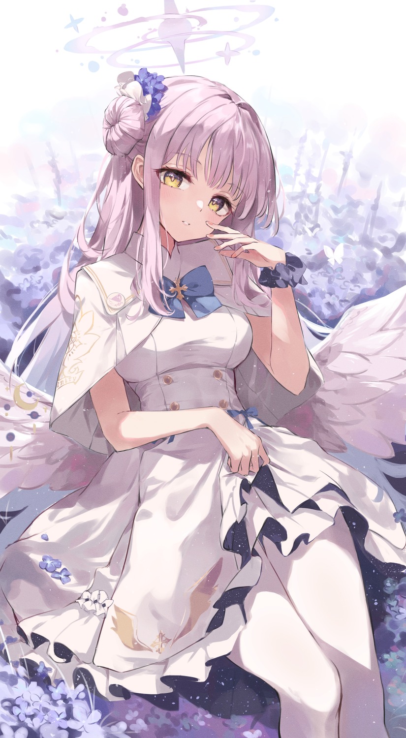 angel blue_archive dress misono_mika pantyhose skirt_lift timo_wei95 undressing wings