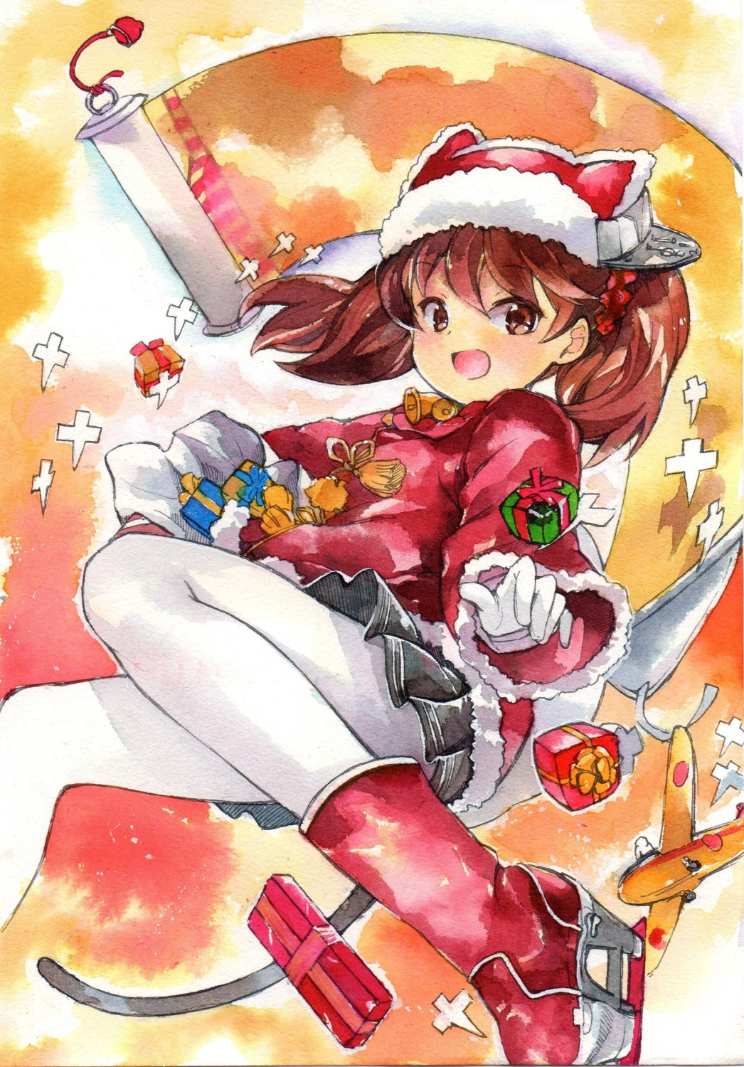 1044kiro christmas kantai_collection pantyhose ryuujou_(kancolle) tail