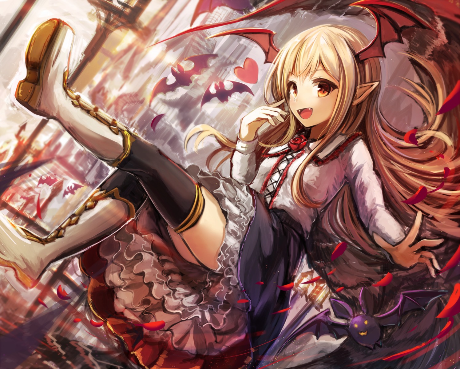 granblue_fantasy pointy_ears sakura_ani thighhighs vampy_(shingeki_no_bahamut) wings