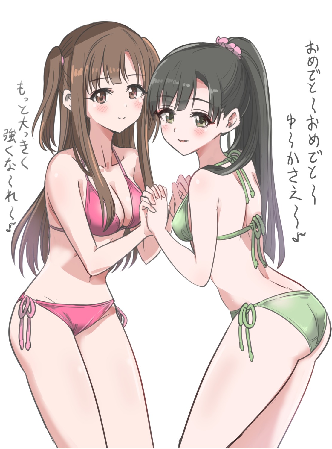 ass bikini cleavage kobayakawa_sae mizumoto_yukari pizzasi swimsuits the_idolm@ster the_idolm@ster_cinderella_girls