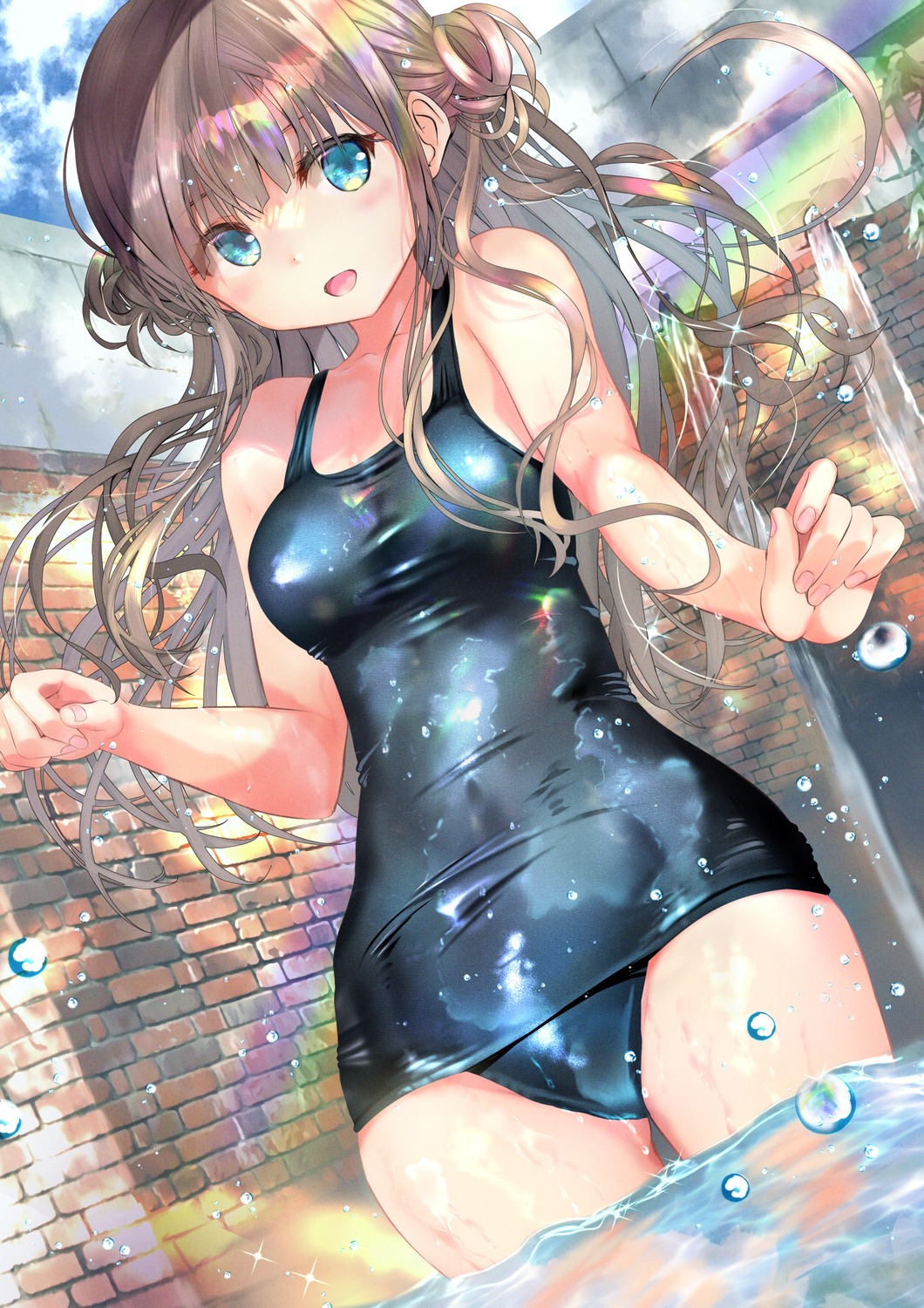 ogata_tei school_swimsuit swimsuits wet