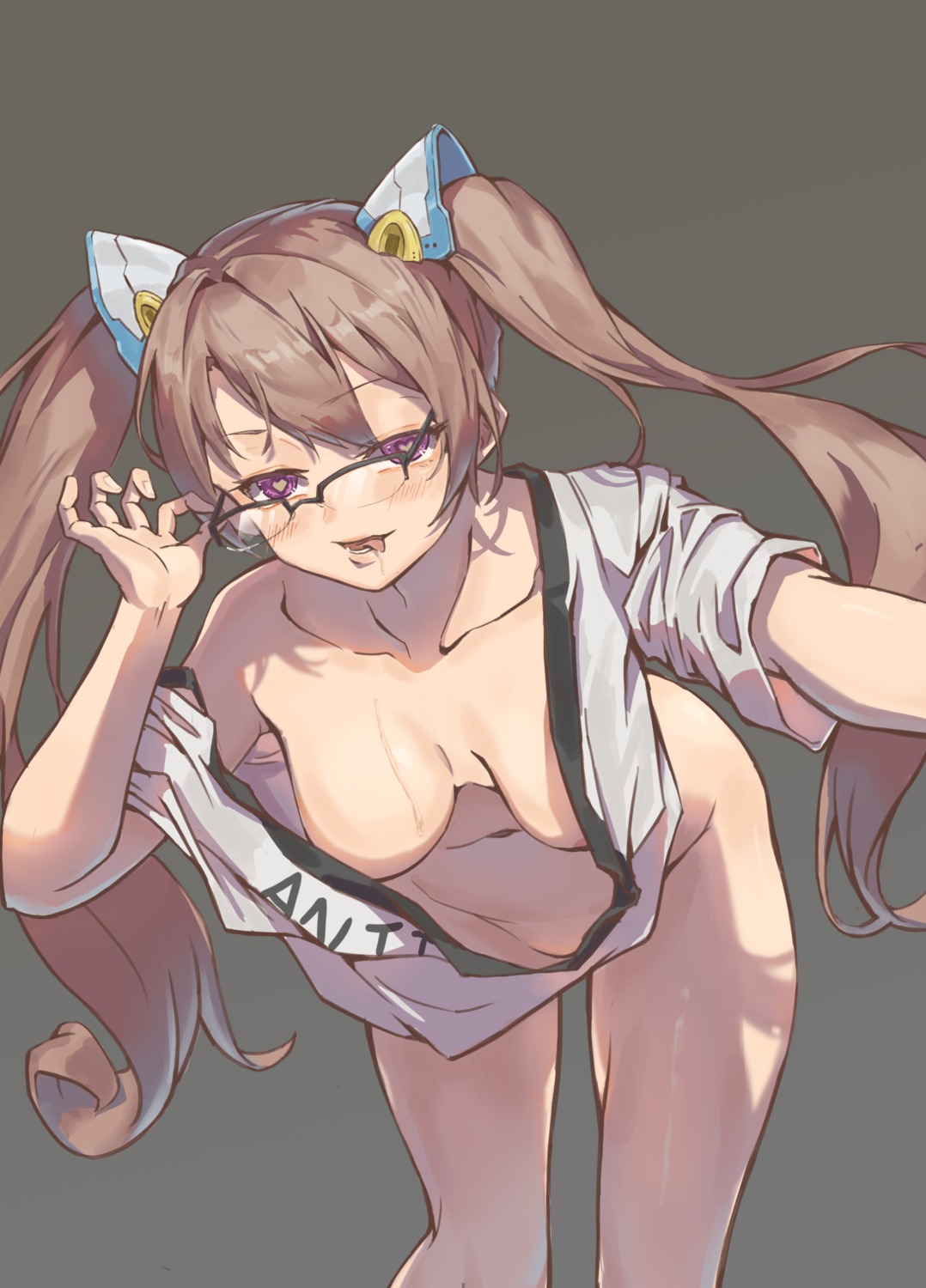 bacteria_101 bottomless breasts megane no_bra open_shirt