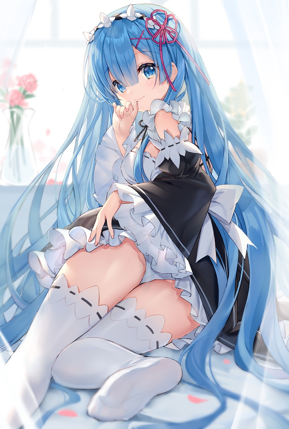 ass eikaa feet maid pantsu re_zero_kara_hajimeru_isekai_seikatsu rem_(re_zero) skirt_lift thighhighs