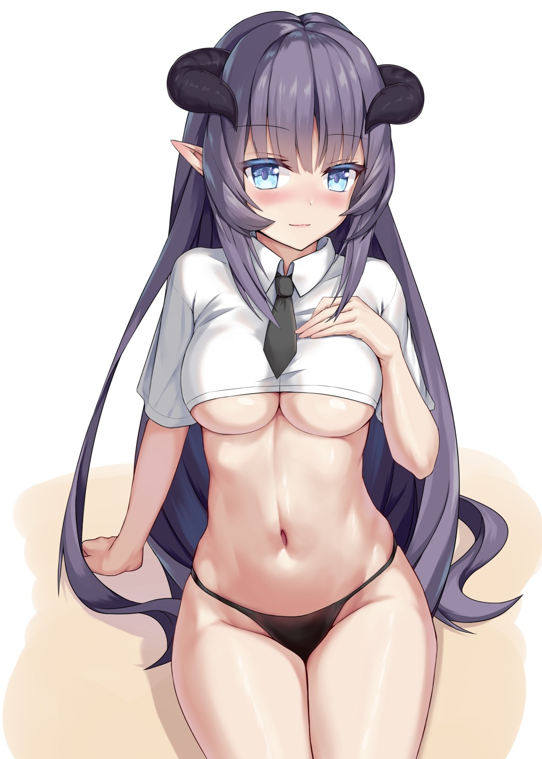 chucolala dress_shirt horns jawr8473 no_bra pantsu pointy_ears shito_anon underboob