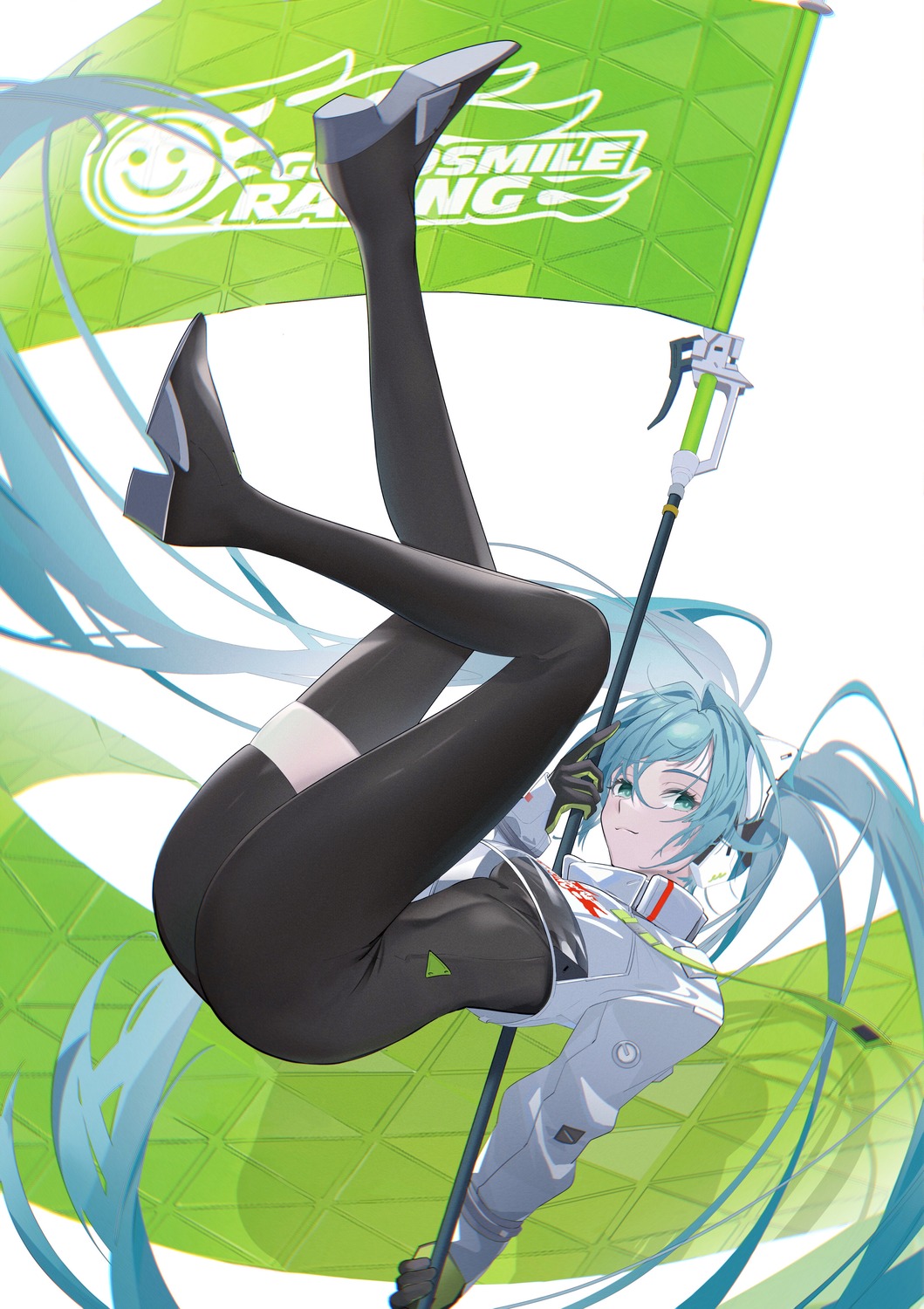 bodysuit goodsmile_racing hatsune_miku headphones heels igawa_hikaru racing_miku thighhighs vocaloid