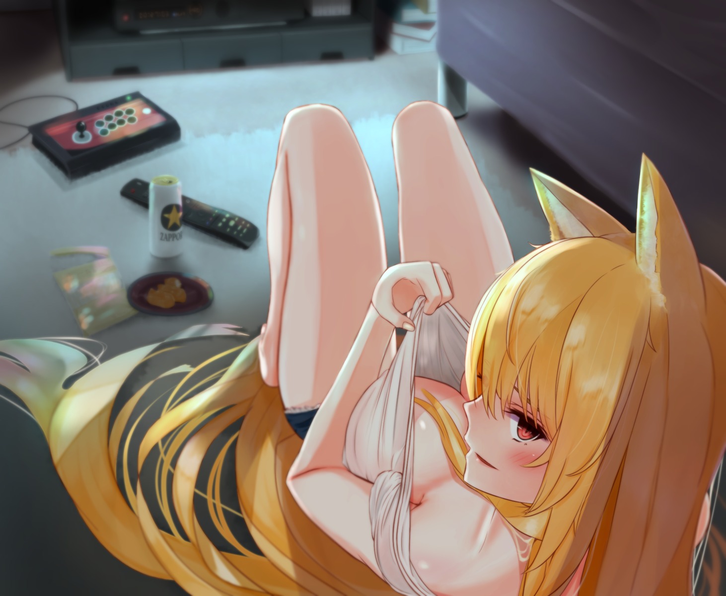 animal_ears cleavage kamome_donburi kitsune no_bra