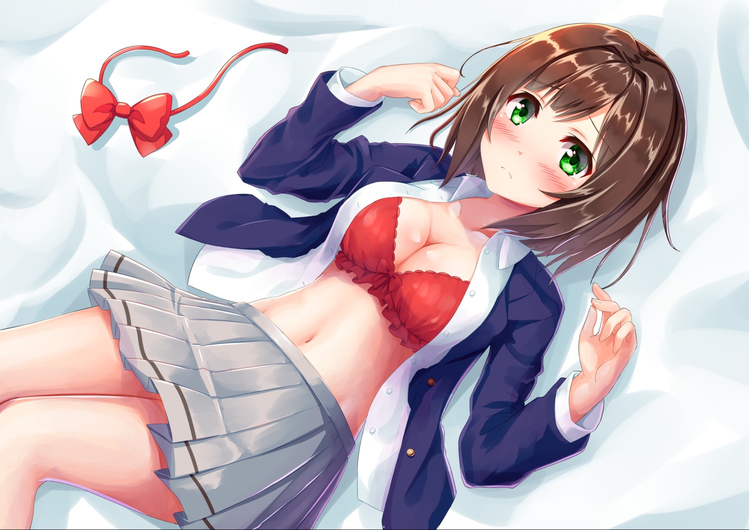 bra cleavage kyamu maekawa_miku open_shirt seifuku the_idolm@ster the_idolm@ster_cinderella_girls