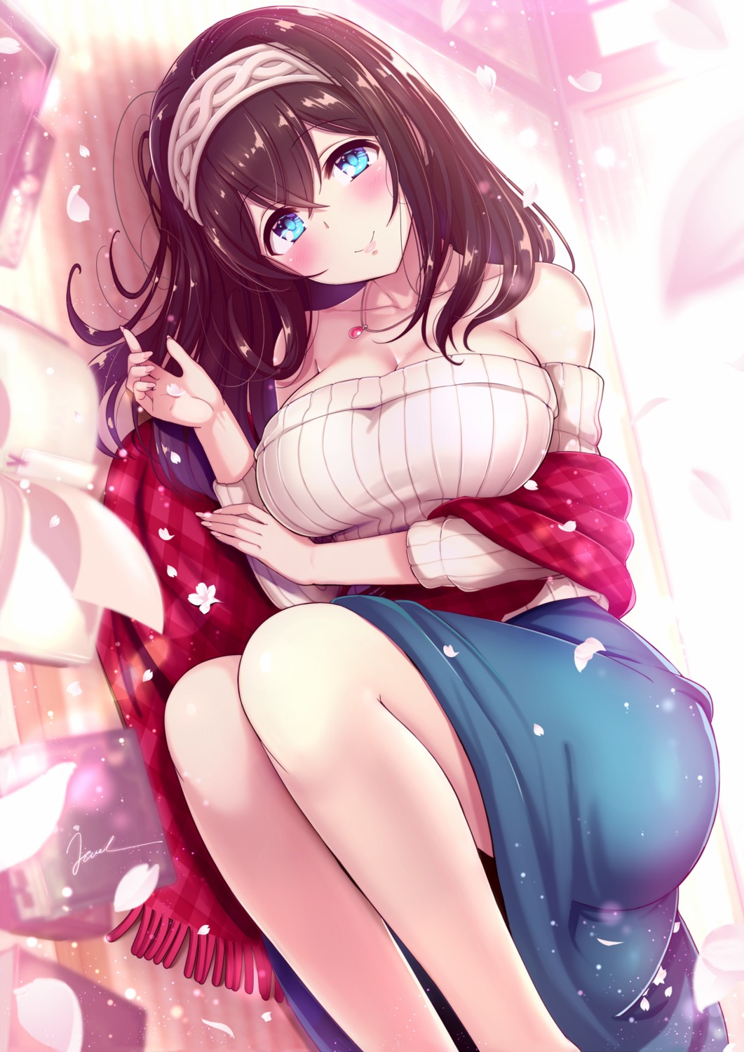 breast_hold cleavage jewel_(the_black_canvas) sagisawa_fumika sweater the_idolm@ster the_idolm@ster_cinderella_girls