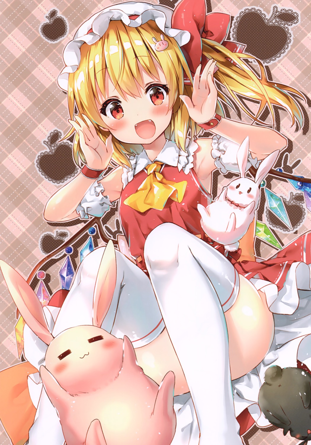 eterna flandre_scarlet riichu skirt_lift thighhighs touhou wings