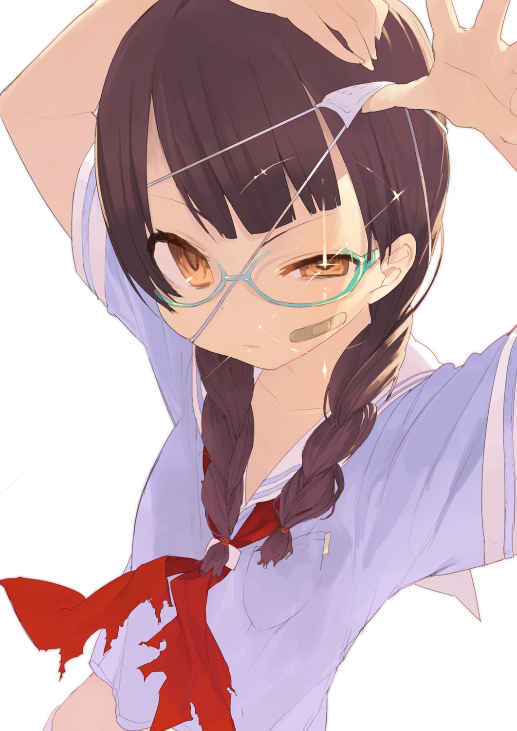 bandaid eyepatch megane noco seifuku torn_clothes