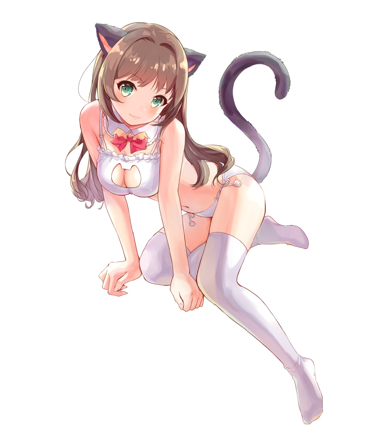 animal_ears bra cleavage nekomimi pantsu string_panties tail thighhighs utaka_(anyoanyot)