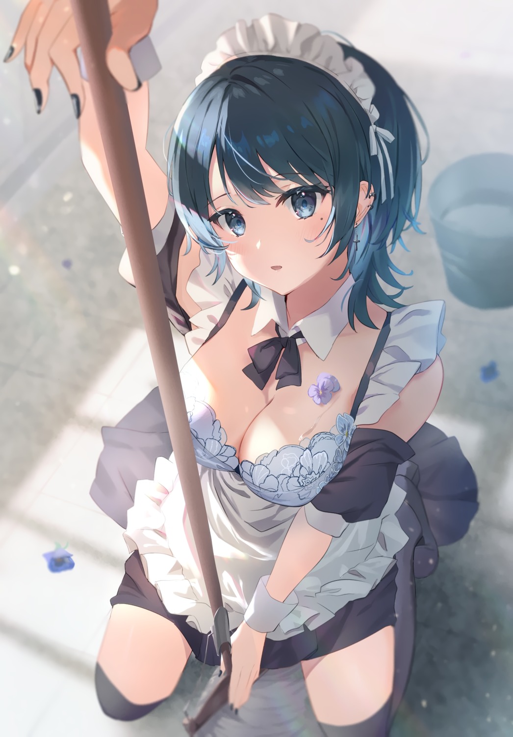 bra cleavage maid omelet_tomato omutoma thighhighs wet