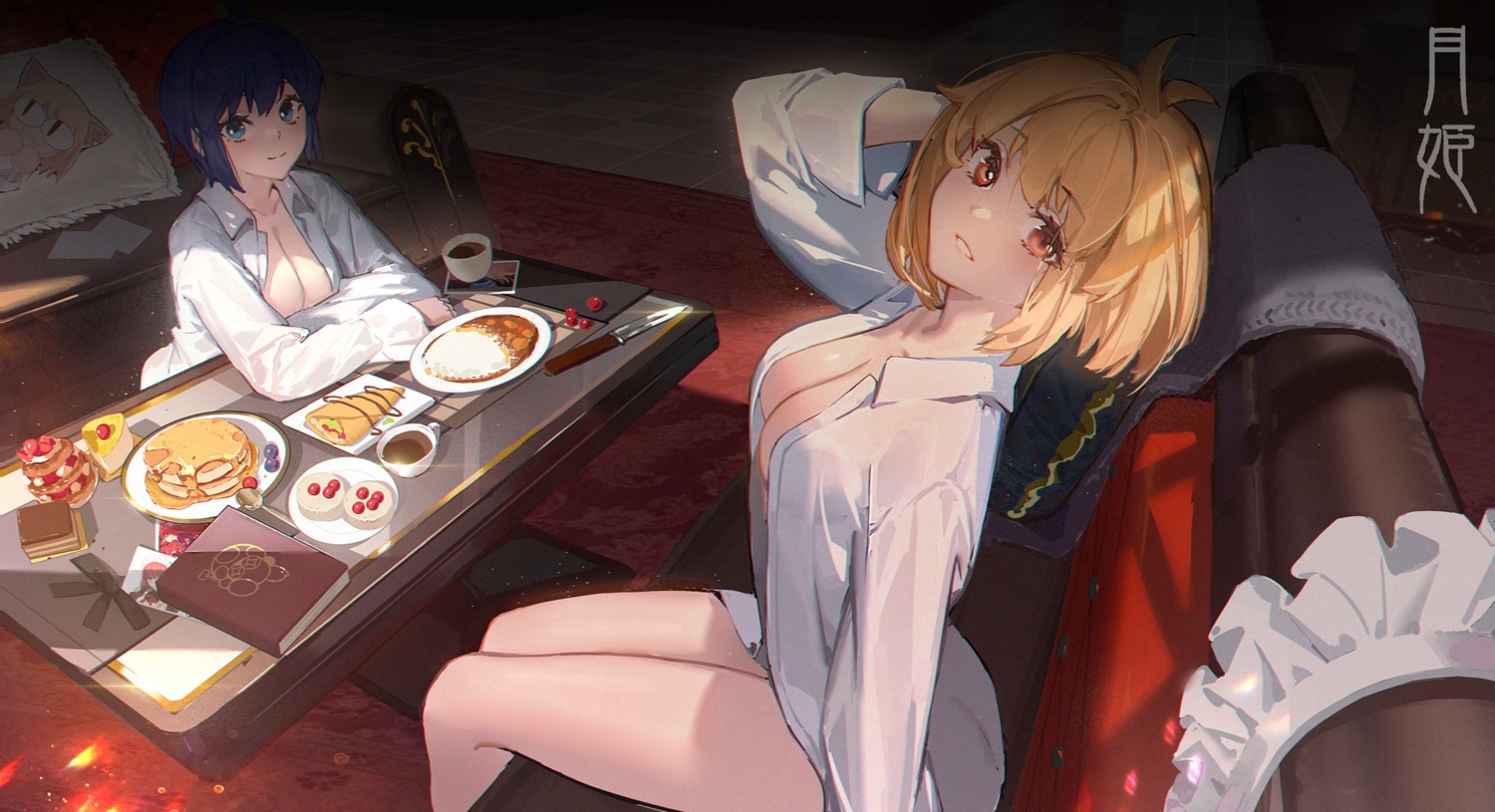 arcueid_brunestud ciel dress_shirt feixiang_de_huojiren neko_arc no_bra open_shirt see_through tsukihime