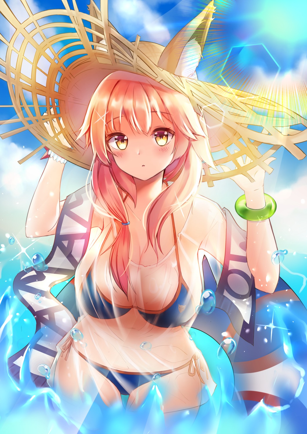 animal_ears bikini fate/grand_order meliyannn see_through swimsuits tamamo_no_mae wet