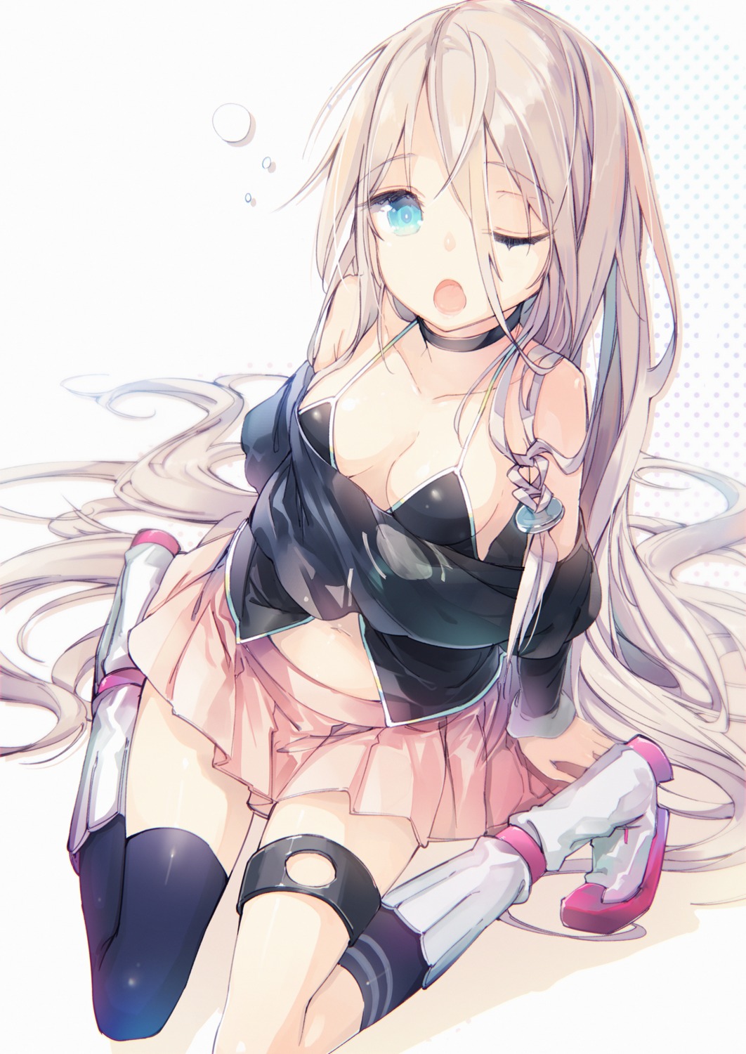 cleavage ia_(vocaloid) mizuya no_bra open_shirt thighhighs vocaloid