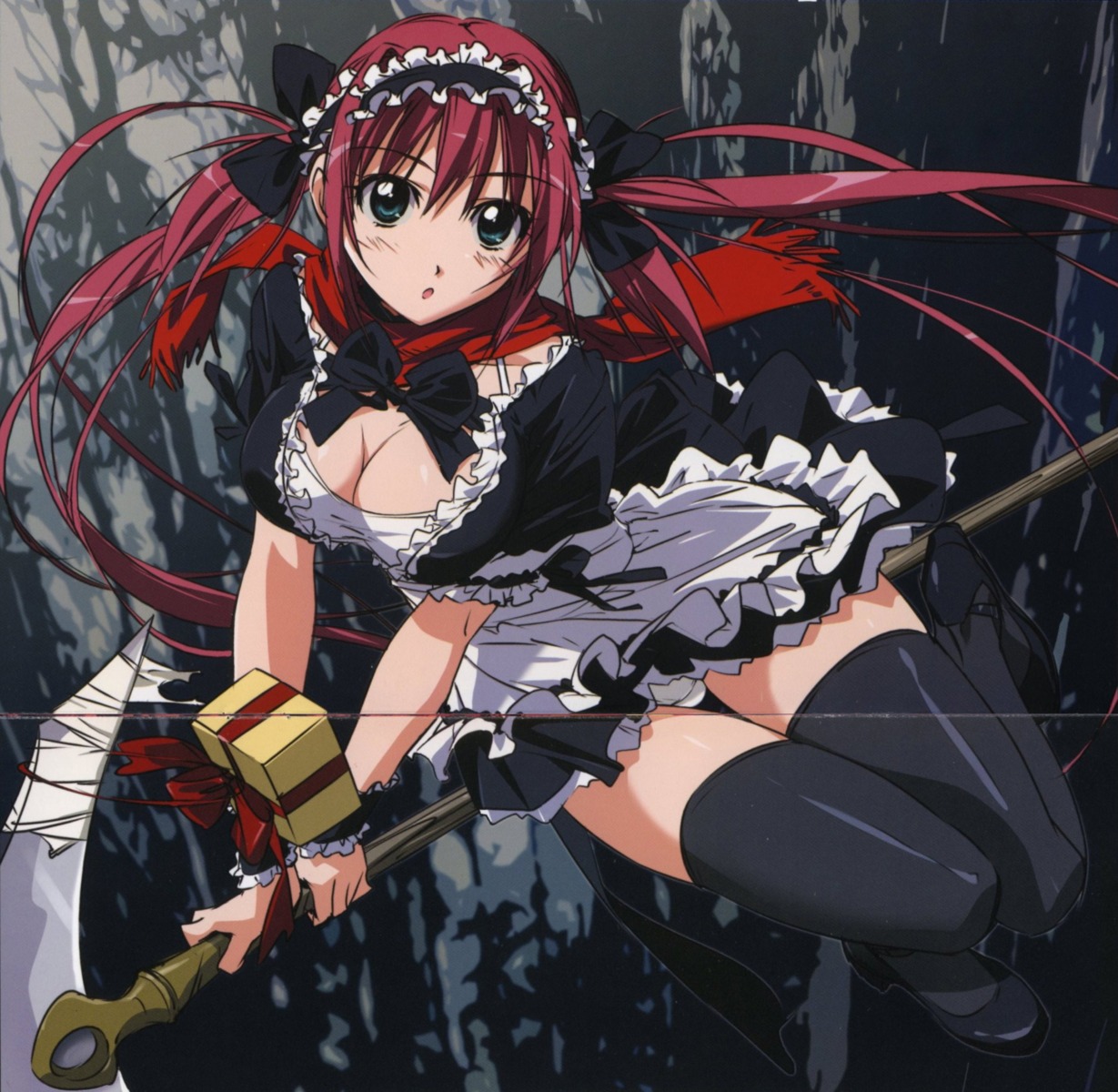 airi cleavage crease maid pantsu queen's_blade takamura_kazuhiro thighhighs weapon