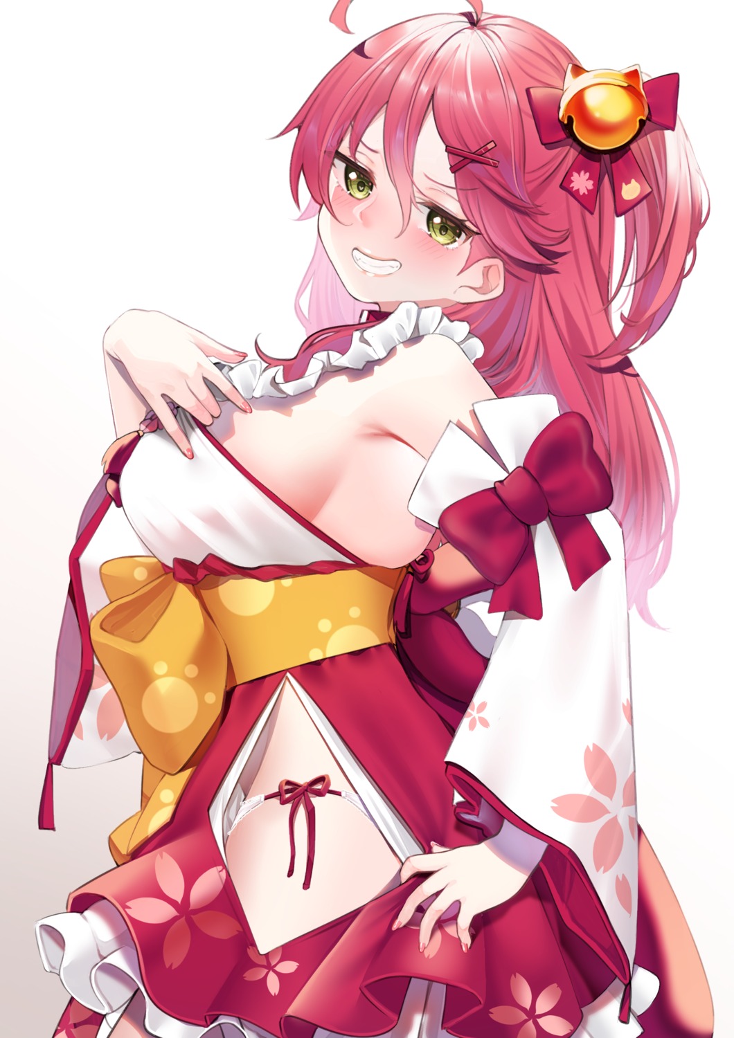 hololive isuka japanese_clothes no_bra pantsu sakura_miko string_panties