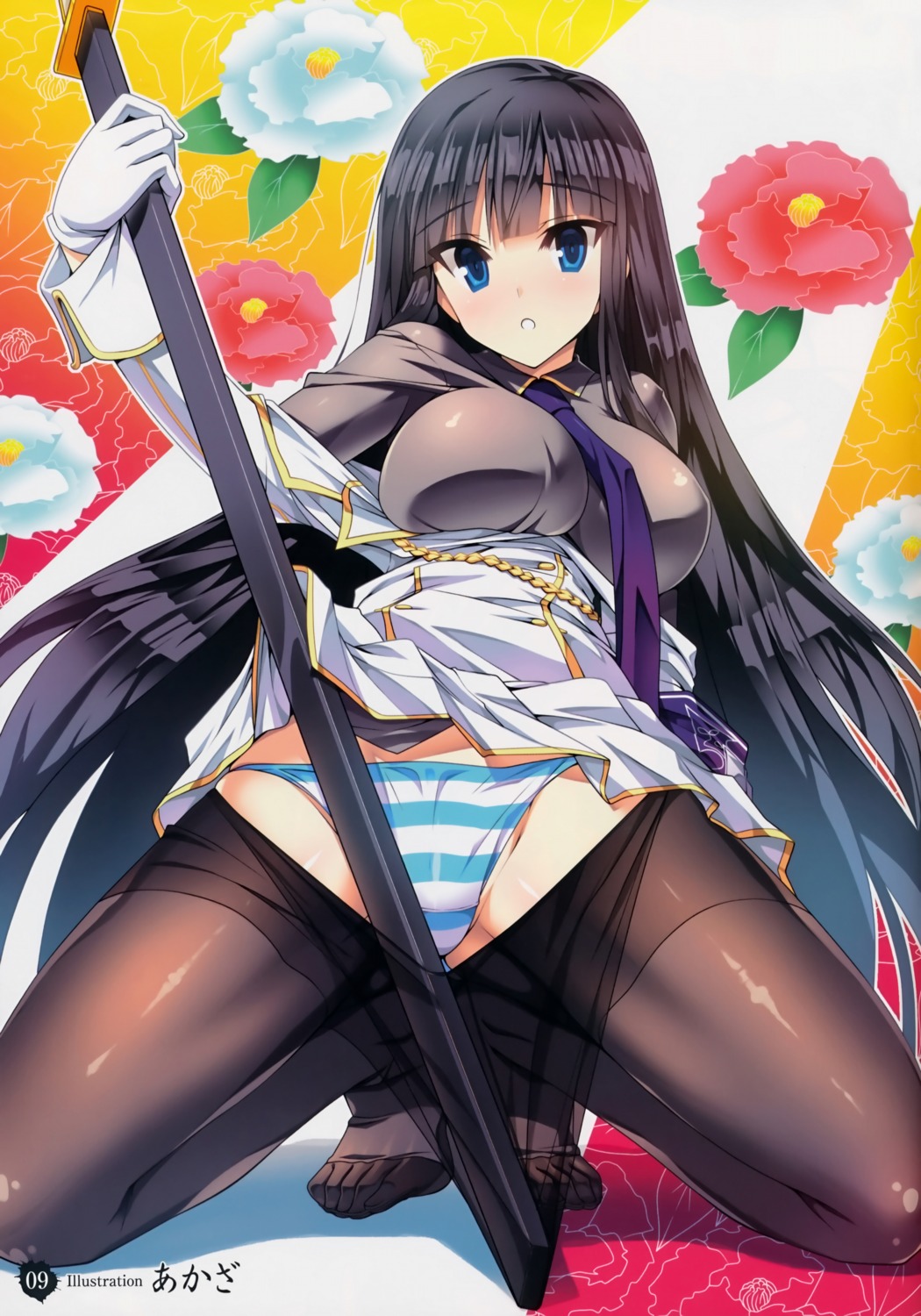 akaza ikaruga pantsu pantyhose senran_kagura shimapan skirt_lift sword