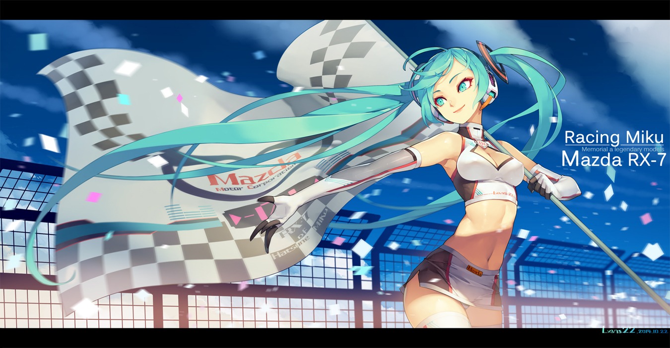 cleavage erect_nipples hatsune_miku headphones lvans pantsu thighhighs vocaloid