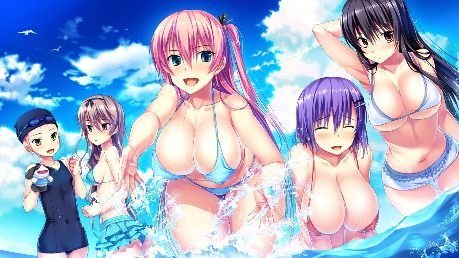 amakura anekawa_shii bikini cleavage erect_nipples game_cg kouduki_haruka kuroki_kisame mutsuki_misora nishinomiya_yuuri root_nuko swimsuits umisora_no_fragments underboob