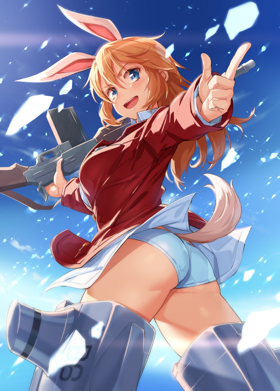 animal_ears ass bunny_ears gun michairu. pantsu strike_witches uniform