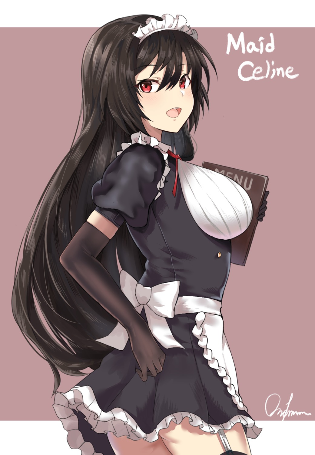 epic7 maid maid_celine_(epic7) skirt_lift stockings thighhighs twomoon waitress