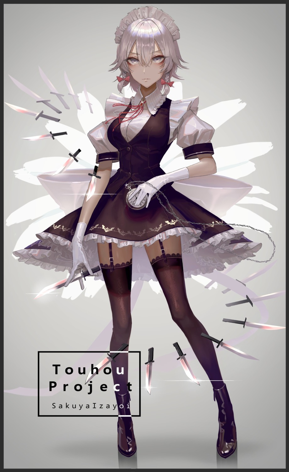 eit_(ikeuchi) izayoi_sakuya maid stockings thighhighs touhou weapon