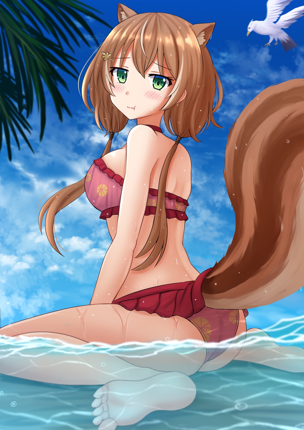 animal_ears ass ayunda_risu bikini feet hololive hololive_indonesia kazenokaze swimsuits tail wet