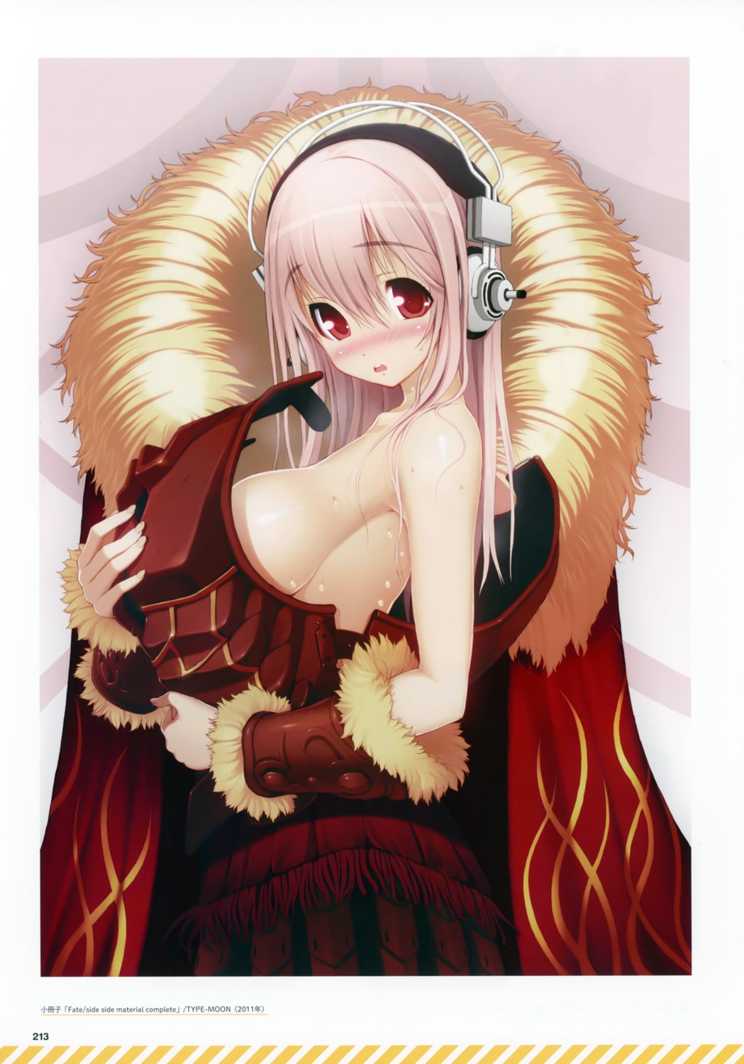 armor bleed_through fate/stay_night headphones no_bra parody sonico super_sonico tsuji_santa undressing wet